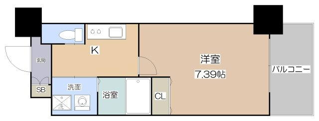【間取り】 | クローバー・グランデ田辺駅前 | クローバー・グランデ田辺駅前　1K　25.11㎡