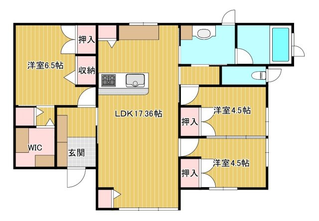 八代市沖町（八代駅）平屋建3LDKの間取り