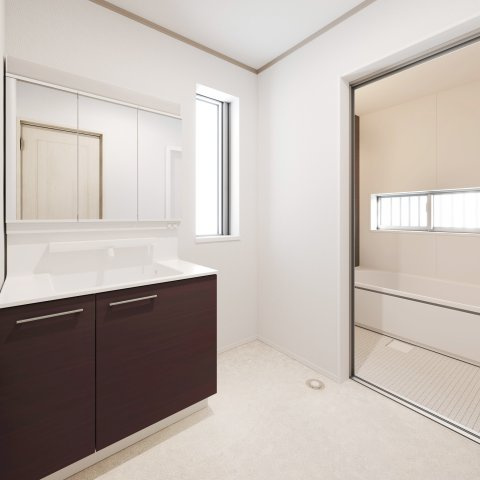 『練馬区中古戸建て』練馬区西大泉4【仲介手数料無料】　練馬区西大泉４丁目　の独立洗面台|三面鏡タイプの洗面台は、収納力も魅力です。※こちらはCGにより空室にした場合のイメージ画像です。～仲介手数料無料☆八王子ひなた不動産～練馬区西大泉４丁目　中古戸建
