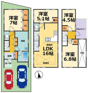 【間取り】 | 西宮市上田中町　新築戸建