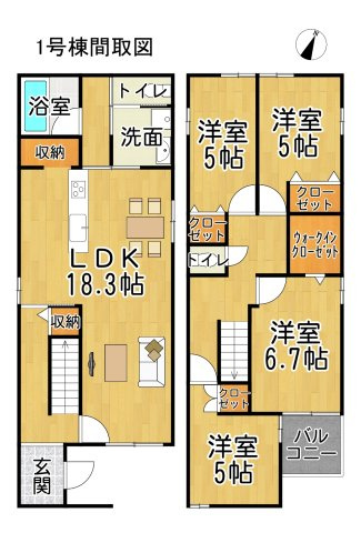 常滑市榎戸町3期　1号棟の間取り|○●間取り図●○
　1号棟