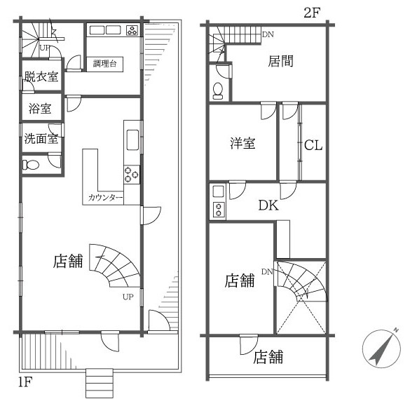伊勢原市東富岡　中古戸建（店舗兼住宅）の間取り