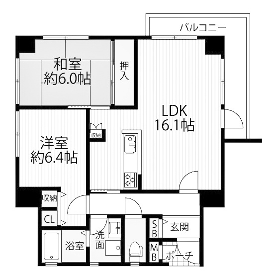【間取り】 | グレース嵐山 | 専有面積63.92㎡