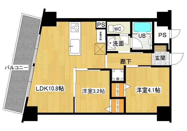フクダ不動産八木駅前マンションの間取り|2LDK
