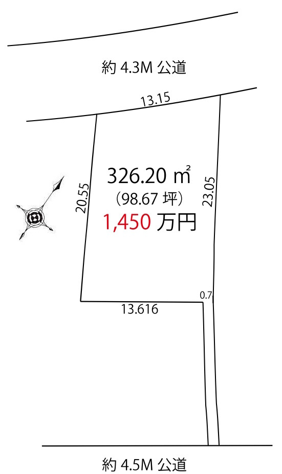 敷地面積９８坪　売地　川越市小堤