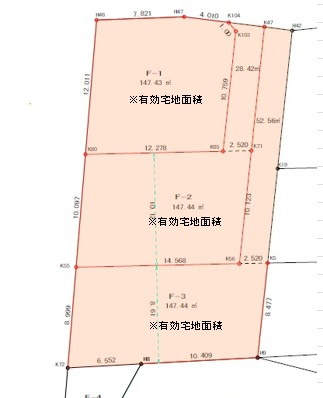 【土地】八重瀬町安里（全3区画）の区画図|区画①950万円（44.59坪）
区画②950万円（44.60坪）
区画③950万円（44.60坪）