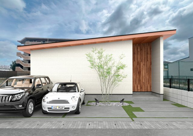 COLORSグリーンヒル栗東市安養寺3丁目3区画の外観パース|昼も夜も外観イメージ♪