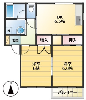 【間取り】 | クィーンズヴィラ　A棟 | 2DK