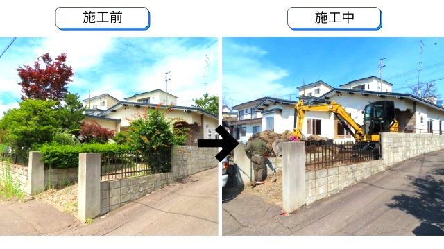 網走郡津別町字豊永２５番地１　地下１階付平屋建中古売家の駐車場|庭を撤去し、駐車場工事を行いました。