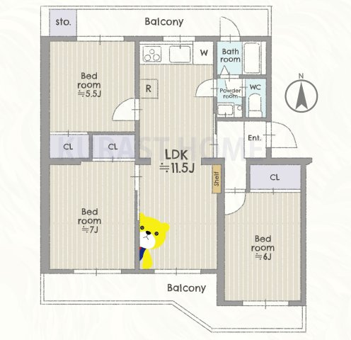 南円明寺ヶ丘団地15棟　1階の間取り