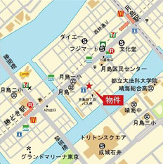 大江戸線・有楽町線「月島」駅徒歩4分、大江戸線「勝どき」駅徒歩5分の好立地。