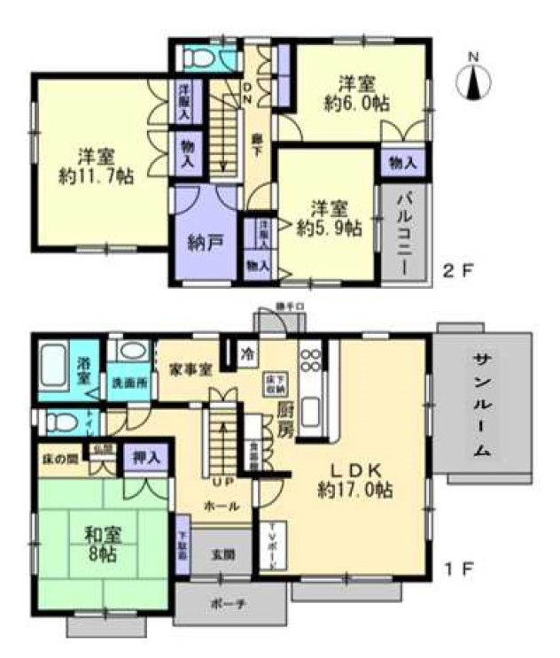 高屋高美が丘6丁目　一戸建ての間取り|4ⅬⅮK+Ｓの間取りです家事動線がまとまっているのがポイントです。