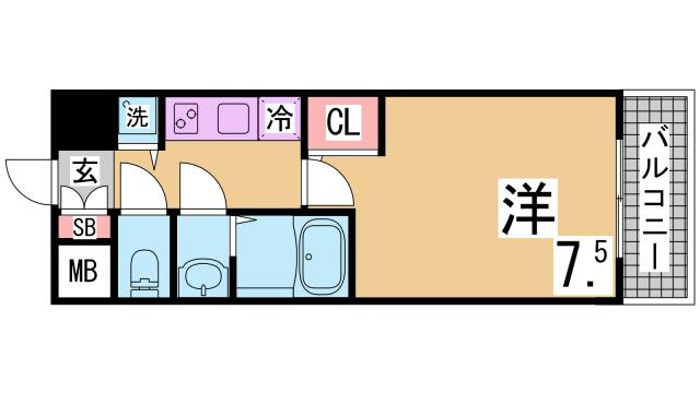 神戸市兵庫区七宮町２丁目の賃貸マンションの間取り