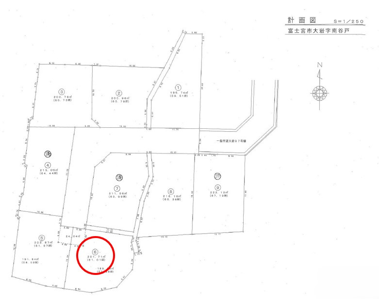 売土地　富士宮市大岩　201.71㎡(61.01坪)の区画図