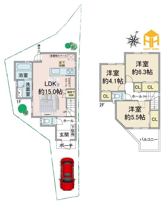 サニーサイド寺本1丁目新築戸建│3LDK+駐車駐輪可（車種制限有）の間取り|※現況と図面が異なる場合現況を優先いたします。
