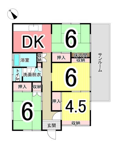 中古戸建　足利市今福町の間取り|昭和レトロな雰囲気が漂う、温かみのある木造平屋建！
階段のないワンフロアの暮らしは、小さなお子様からご年配の方まで、誰もが安心して快適に過ごせます♪