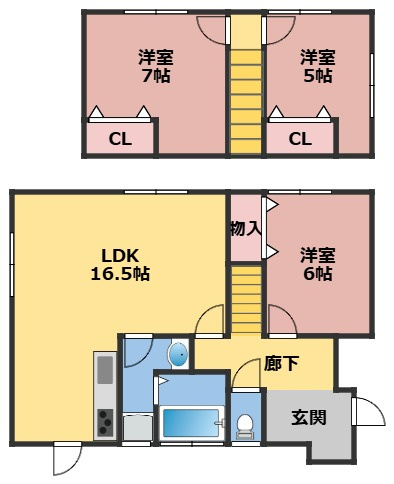 【間取り】 | ファミリーにおすすめの3LDKの２階建てとなっております。