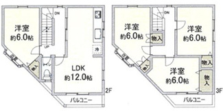 【間取り】 | 北区本庄東１丁目中古戸建 | ２階・３階