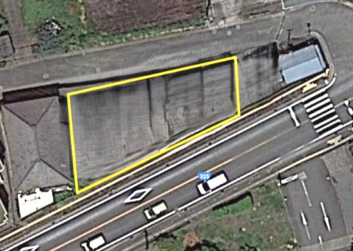 菊池市隈府　売土地の区画図|南側国道（325号）、北側市道（菊池北原線）の2方道路になります。