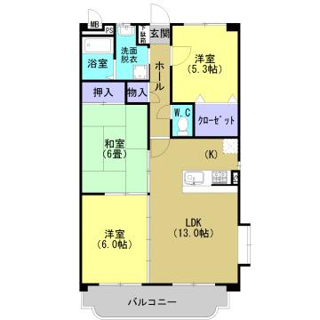 熊本市東区戸島１丁目の賃貸マンションの間取り