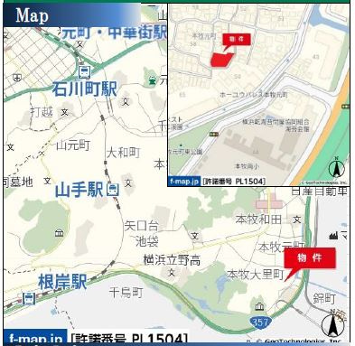 仲介手数料無料　横浜市中区本牧元町の地図