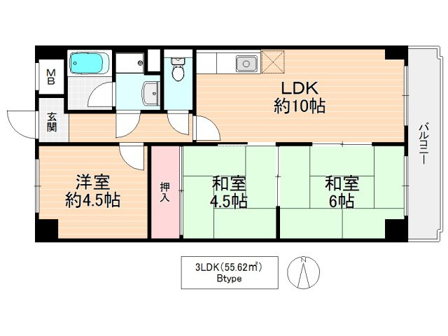 大阪市鶴見区横堤５丁目の賃貸マンションの間取り
