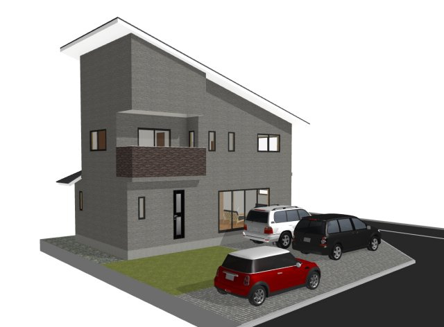 川越市大字下松原の売地の外観パース|◇建物プラン例＿A◇　
本体価格1880万円、総額4280万円、建物面積98.55m2（別途建物諸費用等あり）