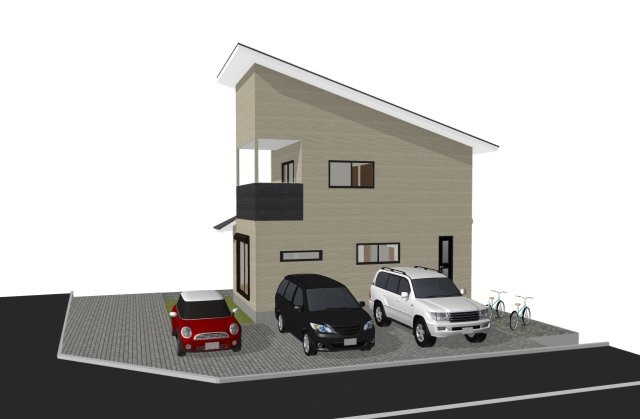 川越市大字下松原の売地の外観パース|◇建物プラン例＿B◇　
本体価格1570万円、総額3970万円、建物面積85.30m2（別途建物諸費用等あり）