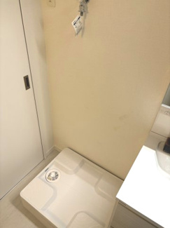 【ランドリースペース】 | パールハイム宮前平 | 洗面化粧台横に洗濯機置場が設けられており、身支度を整えながら洗濯機が操作できます。