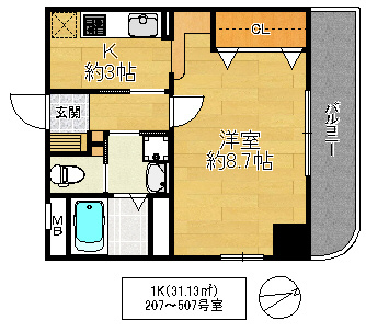 大阪市鶴見区放出東３丁目の賃貸マンションの間取り