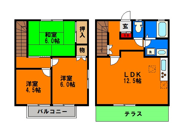 【間取り】 | グランドハイツ矢作台 | 数の少ないメゾネット賃貸♪「グランドハイツ矢作台」