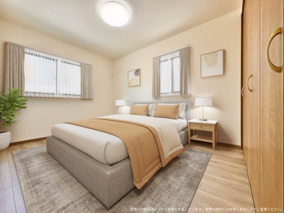 【寝室】 | 【主寝室　家具設置CGイメージ】
※画像に含まれる家具家電はCGで作成したものでイメージです。実際の物件には付帯しません。