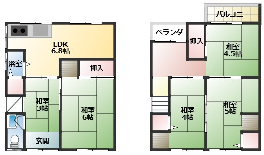 高砂市高砂町東宮町　中古戸建の間取り|5DK