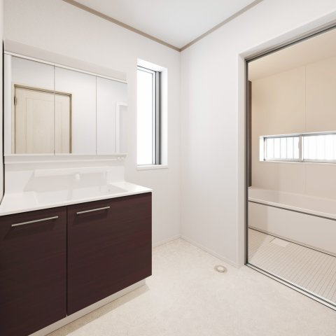【独立洗面台】 | 練馬区西大泉4丁目　中古一戸建住宅　（保谷店） | ワイドボウル、ポケット収納もついた洗面化粧台
＊こちらはCGにより空室にした場合のイメージ画像です。