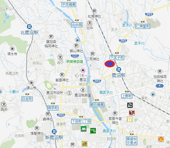 鹿沼市下武子町　土地の地図