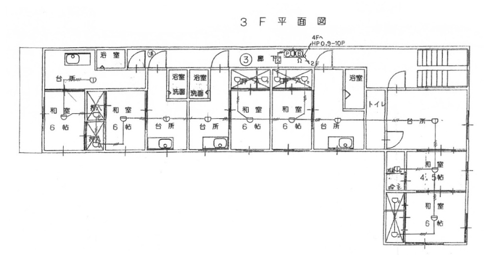 福山市霞町売ビルの間取り|3階間取図（宿舎として利用中）