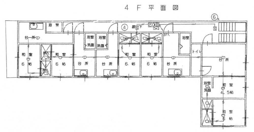 福山市霞町売ビルの間取り|4階間取図（宿舎として利用中）