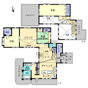 霧島市霧島田口字外戸口戸建ての間取り|玄関にはクローク、ホールにスタッキングシェルフなどがあり来客時にも便利です。