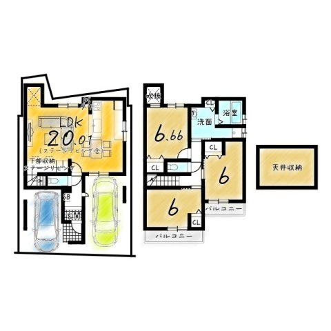 上桂前田町　建築条件付き土地の土地図＋建物プラン例