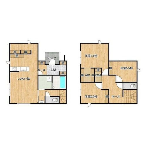 【間取り】 | 3LDK、土地面積219.96m2、建物面積95.23m2 収納いっぱいの3LDK。
トイレ2か所、ウォークインクローゼットもございます。