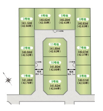 阪南市尾崎町４丁目　建築条件無し土地分譲の区画図|全11区画