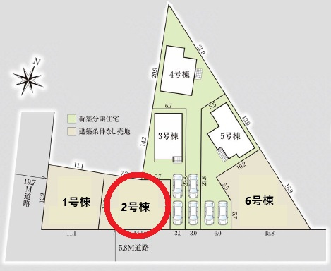 豊田市永覚新町　新築分譲住宅　全6棟　2号棟の区画図