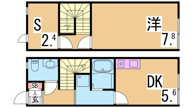 神戸市兵庫区大井通２丁目のテラスの間取り