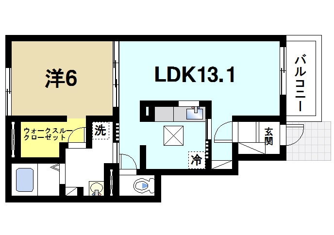 ラレースの間取り|1LDKの間取りです