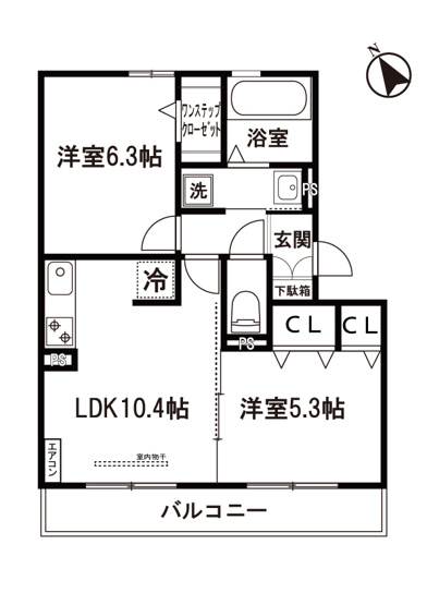 【間取り】 | クレセントⅡ | カップルさんやファミリーさんにもオススメの2LDKタイプ！全室洋室で過ごしやすいですね☆なんといっても最上階なのが嬉しい♪
