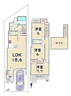 【土地図＋建物プラン例】 | 右京区太秦青木元町　建築条件付 | 《3号地》建物価格：1824万円　延床面積：85.30平米（1F:43.12平米　2F:42.17平米）