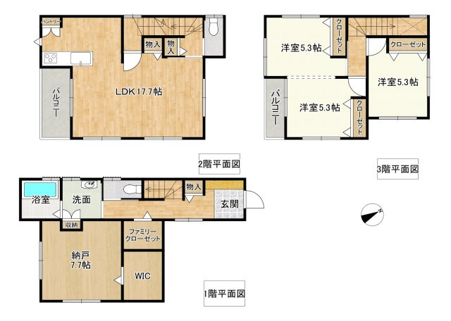 広島市安佐南区古市４丁目　新築一戸建ての間取り