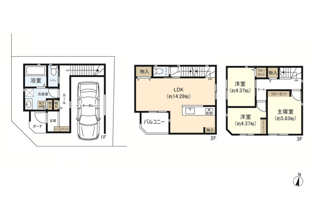 【区画図】 | 東大阪市川田１丁目　土地 | 新築一戸建て参考プラン：価格3180万円（税込み）
◆建築面積:33.25㎡◆延べ床面積:79.90㎡
