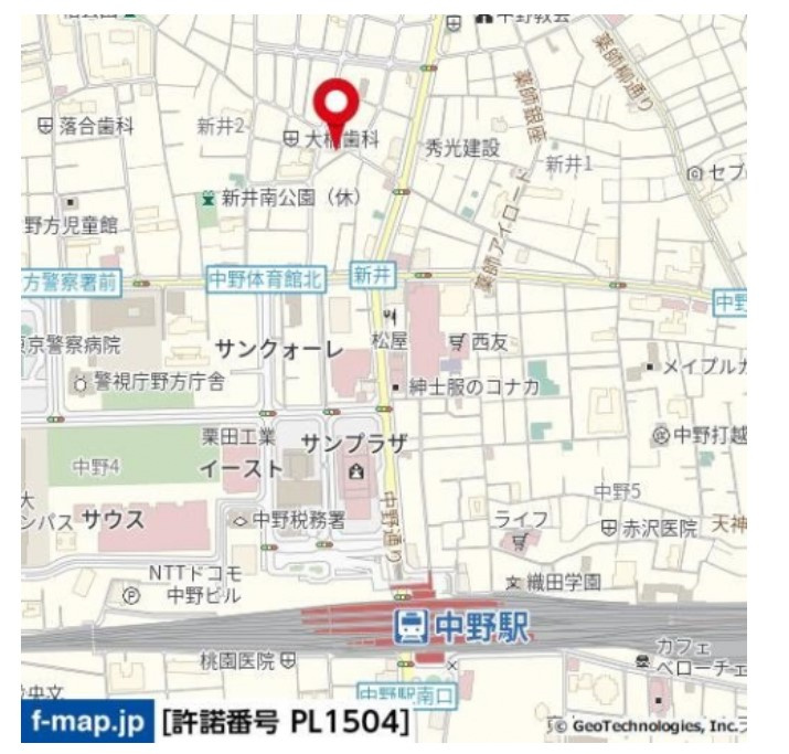 中野区新井２丁目の賃貸マンションの地図