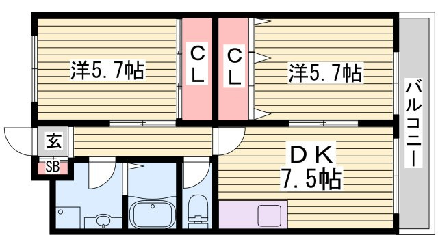 三木市加佐の賃貸マンションの間取り